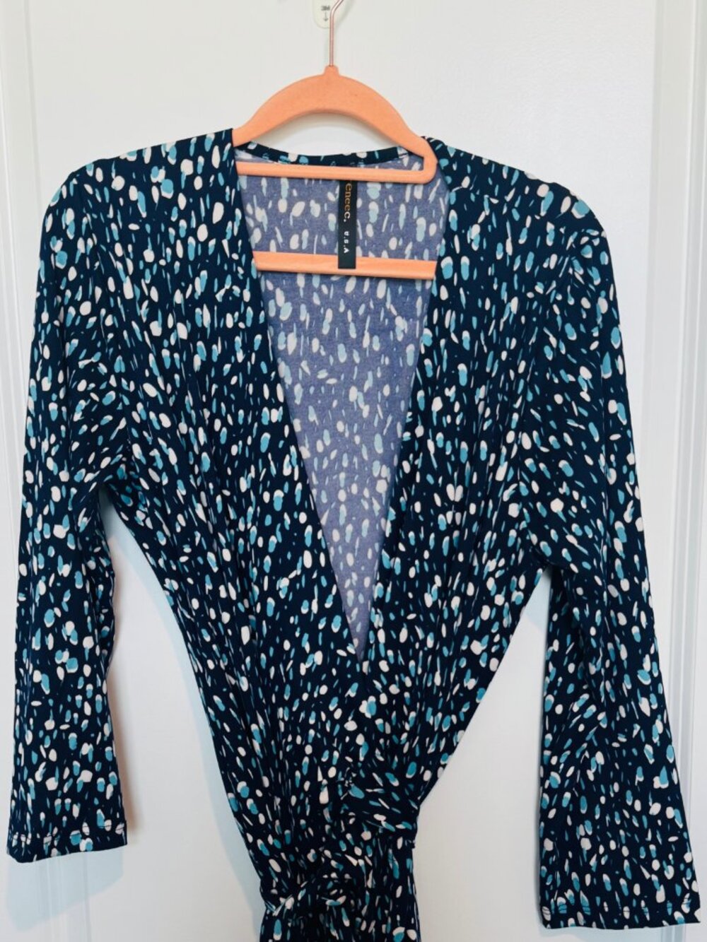 (2 for $15) ReneeC Navy Print Brushed Knit Wrap Maxi Dress XL - Picture 3 of 5